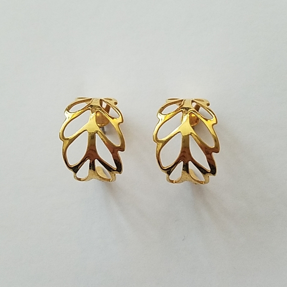 Jewelry - Golden Leaf Shaped Loop Earrings